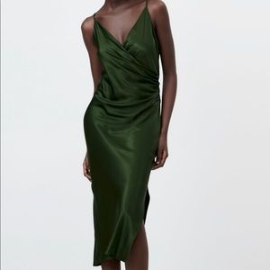 Zara draped lingerie style dress in green
